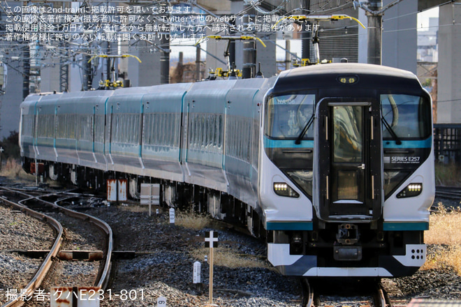 【JR東】E257系NA-06編成大宮総合車両センター出場回送を大宮駅で撮影した写真