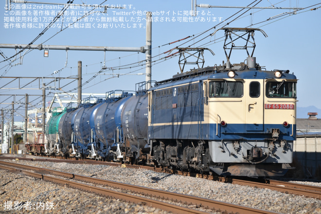 【JR貨】8764レ EF65-2080代走(2023/12/30)を岡部～本庄間で撮影した写真