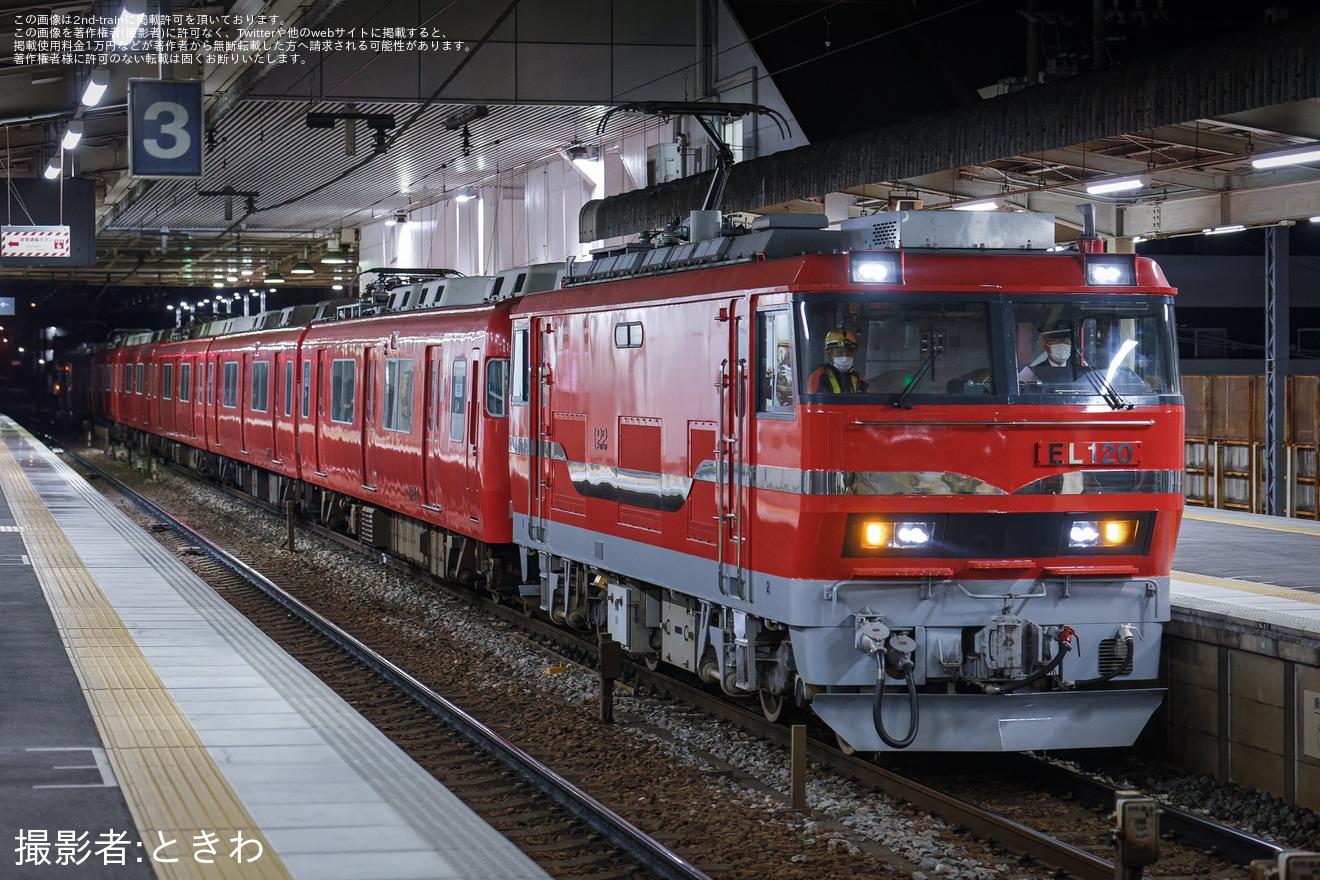 【名鉄】6000系6両(6017F+モ6301+サ6101)がEL121とEL122の牽引で廃車回送の拡大写真