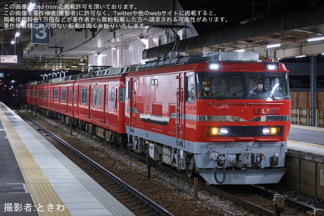 【名鉄】6000系6両(6017F+モ6301+サ6101)がEL121とEL122の牽引で廃車回送を不明で撮影した写真