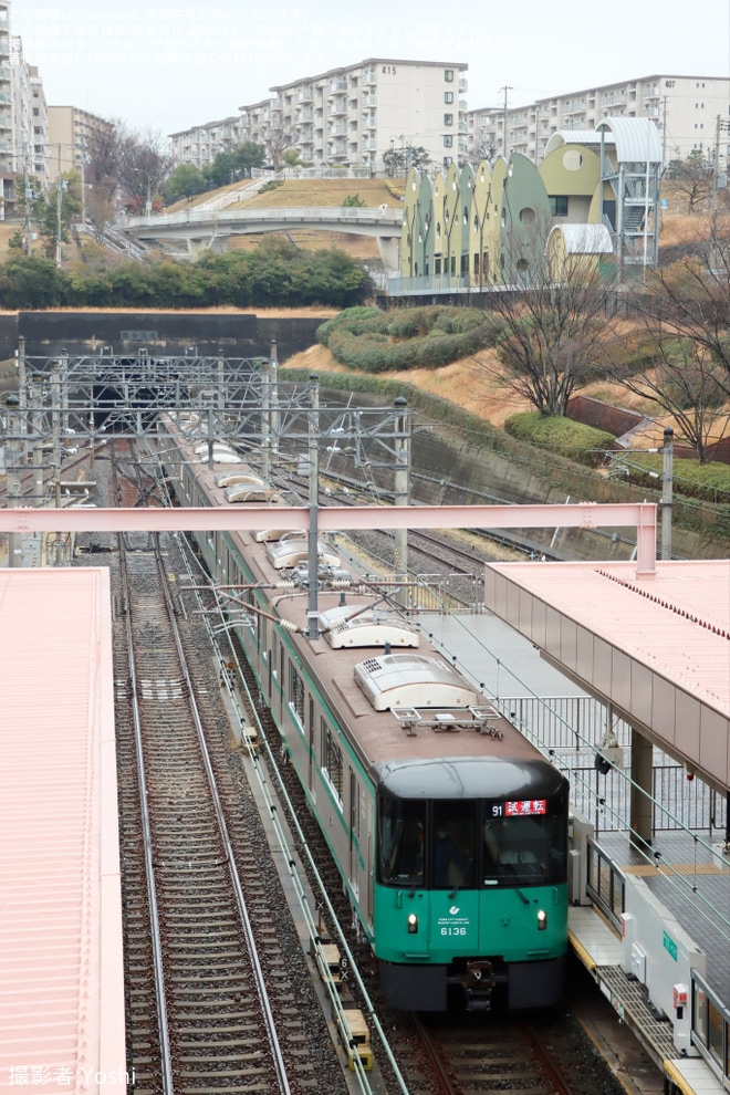 【神戸市交】6000形6136F(36号車) 名谷車庫出場試運転を不明で撮影した写真