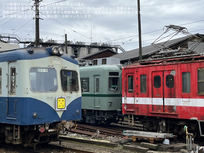 【銚電】元南海電鉄2200系2202Fが仲ノ町車庫へ移動済でデハ1002と連結