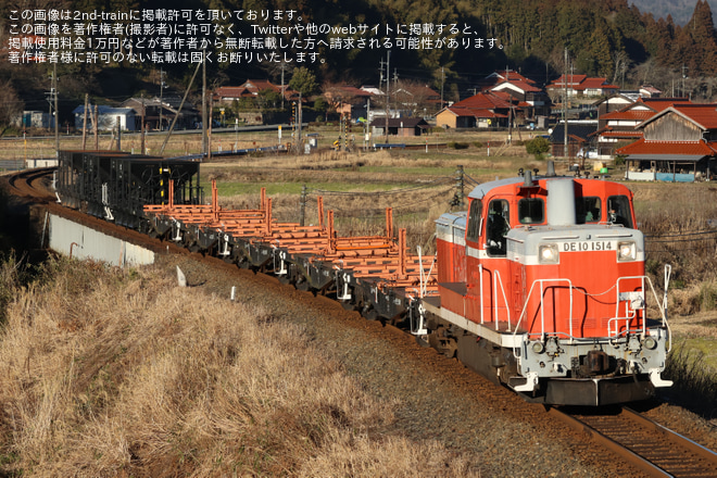 【JR西】DE10-1514+ホキ+チキ 訓練運転を渡川～長門峡間で撮影した写真