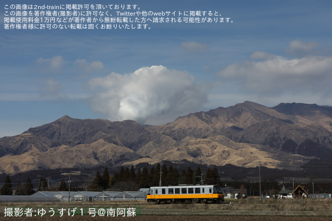 【南阿蘇】「MT-3001」号車を使用した「卒業列車」を不明で撮影した写真