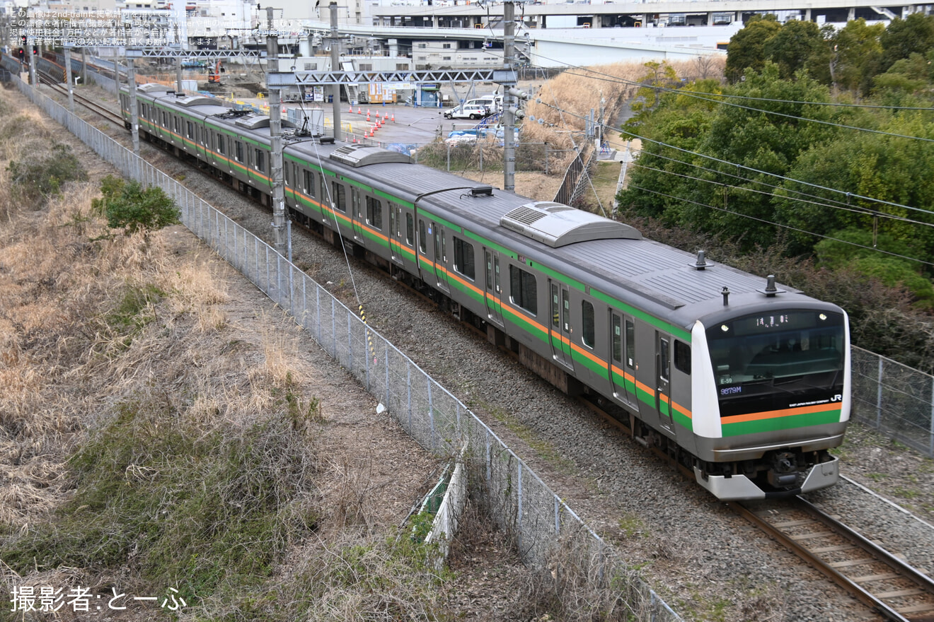 【JR東】E233系3000番台コツE-59編成が高島線・根岸線で試運転の拡大写真