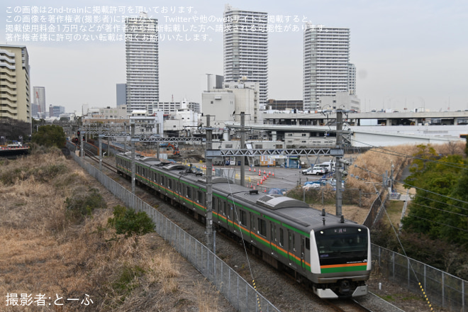 【JR東】E233系3000番台コツE-59編成が高島線・根岸線で試運転を東高島～桜木町間で撮影した写真