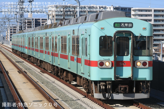 【西鉄】日中の大牟田行きの急行列車の運転終了を白木原駅で撮影した写真