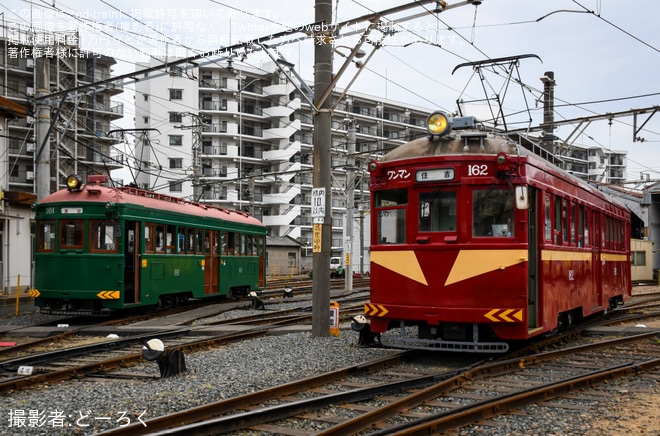 【阪堺】鉄道ファンの有志による貸切列車が阪堺モ161形162号車で運転を不明で撮影した写真