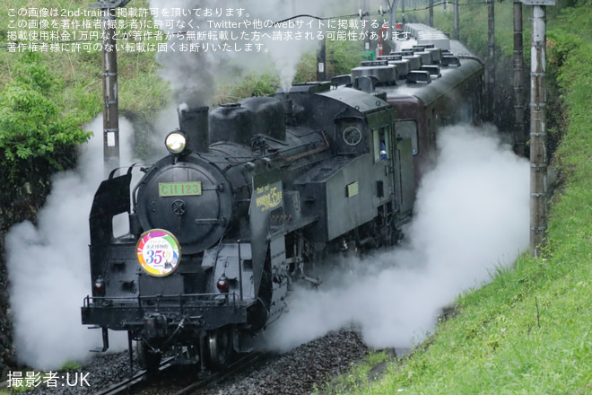 【東武】C11-123 東武鉄道博物館開館35th記念ヘッドマークが取り付けを大桑～新高徳間で撮影した写真