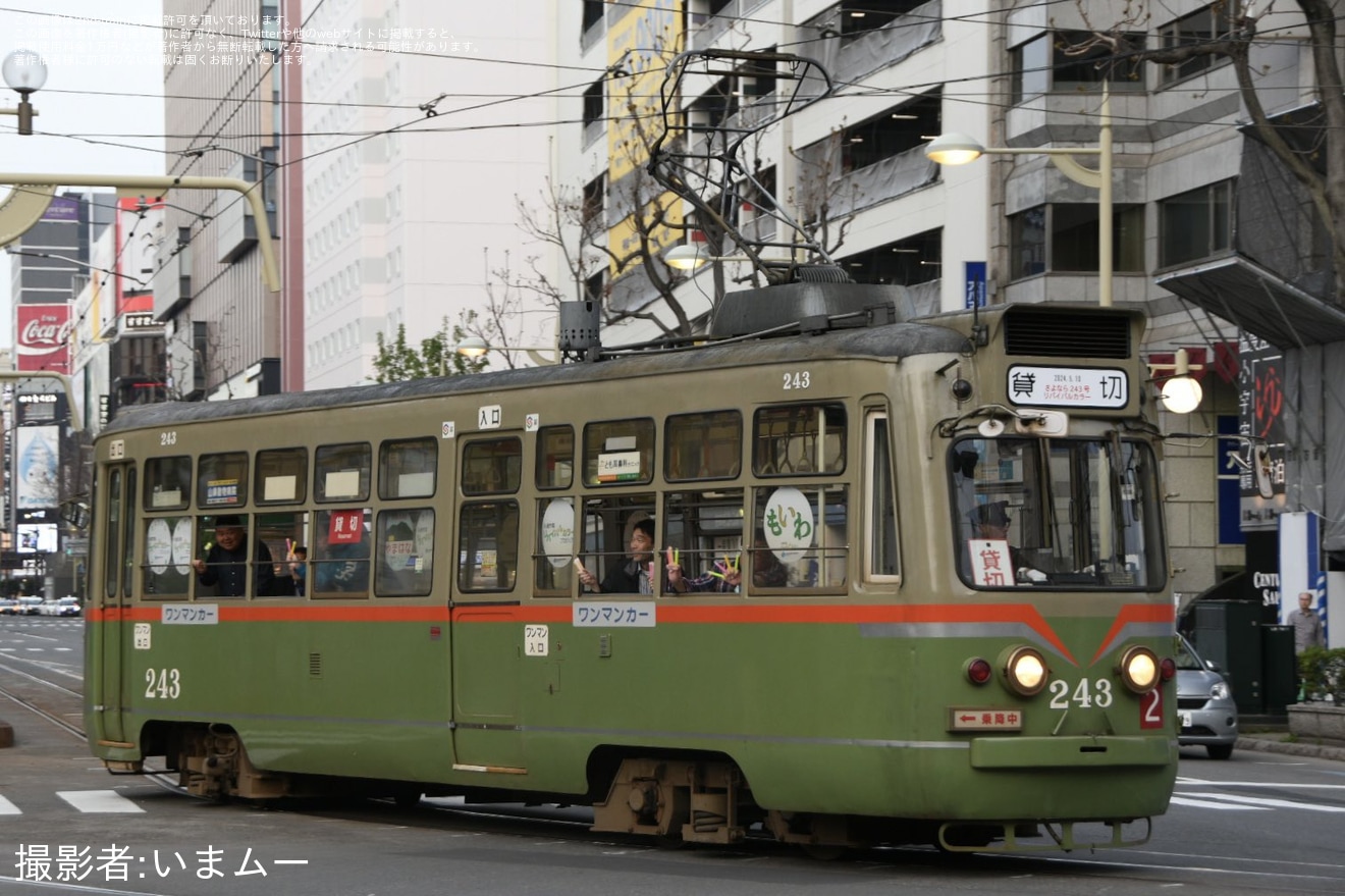 【札幌市交】240形243号リバイバルカラーが営業運転終了の拡大写真