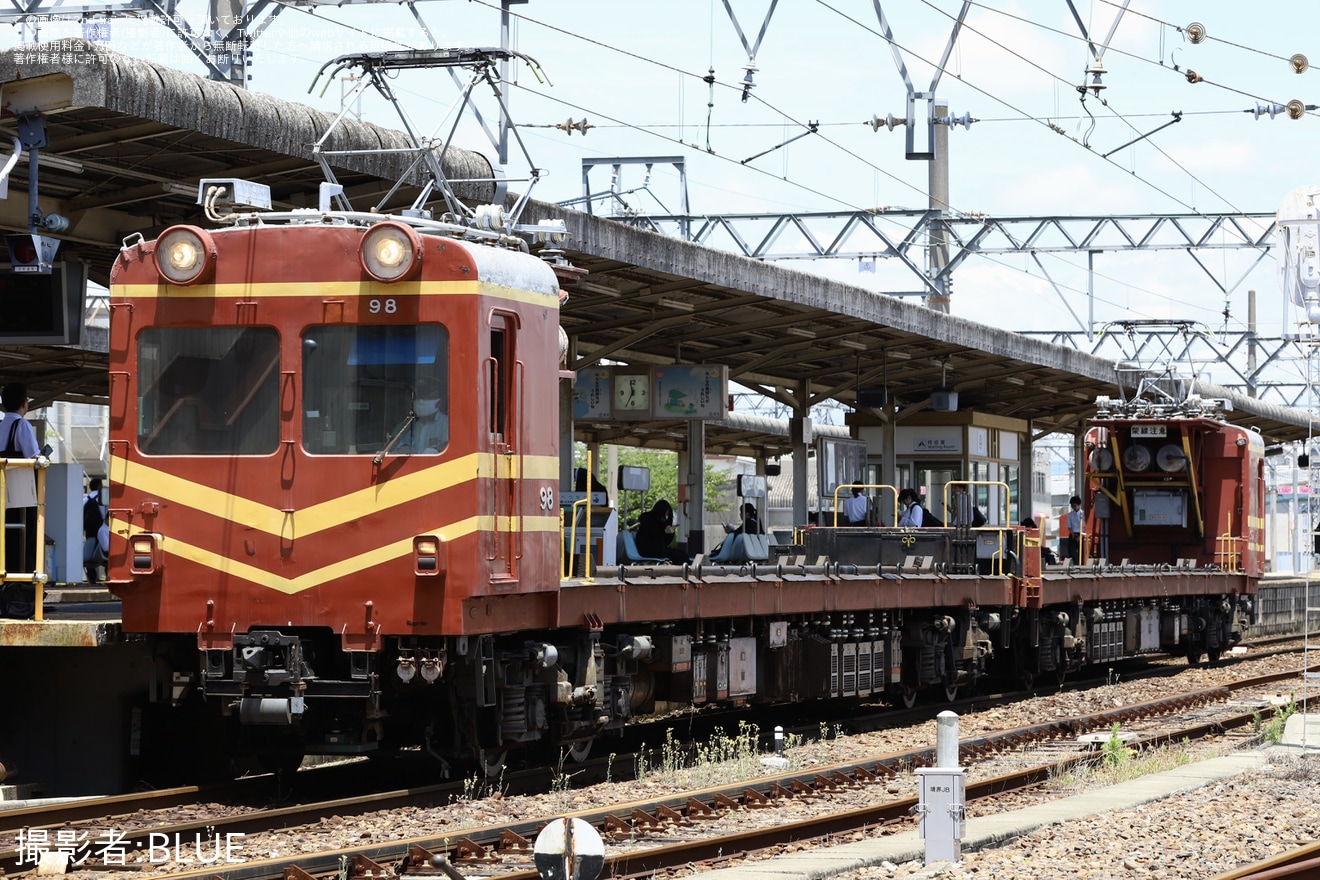 【近鉄】電動貨車モト90形 MF97塩浜検修車庫出場回送の拡大写真