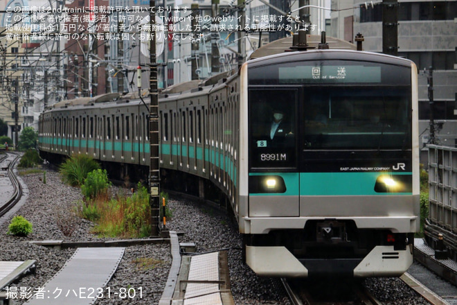 【JR東】E233系マト8編成東京総合車両センター入場回送(202406)を恵比寿駅で撮影した写真