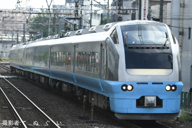 【JR東】臨時特急「夏の海浜公園高尾号」が運転を西八王子駅で撮影した写真