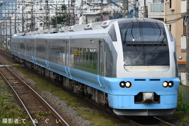 【JR東】臨時特急「夏の海浜公園高尾号」が運転を西八王子駅で撮影した写真