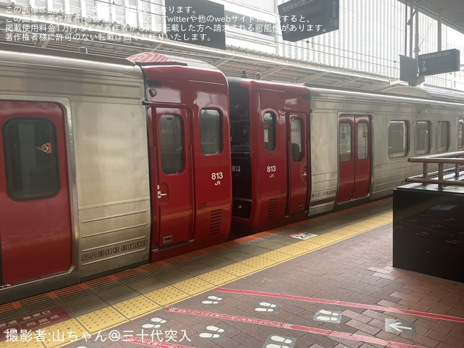 【JR九】813系RM3111編成+RM2219編成小倉総合車両センター出場を不明で撮影した写真