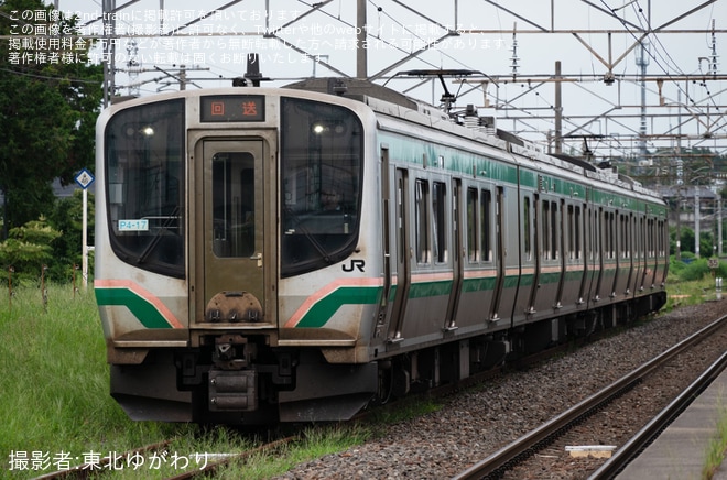 【JR東】E721系1000番台P4-17編成郡山総合車両センター入場回送を不明で撮影した写真