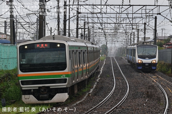 【JR東】E231系S-34編成秋田総合車両センター構内試運転を不明で撮影した写真