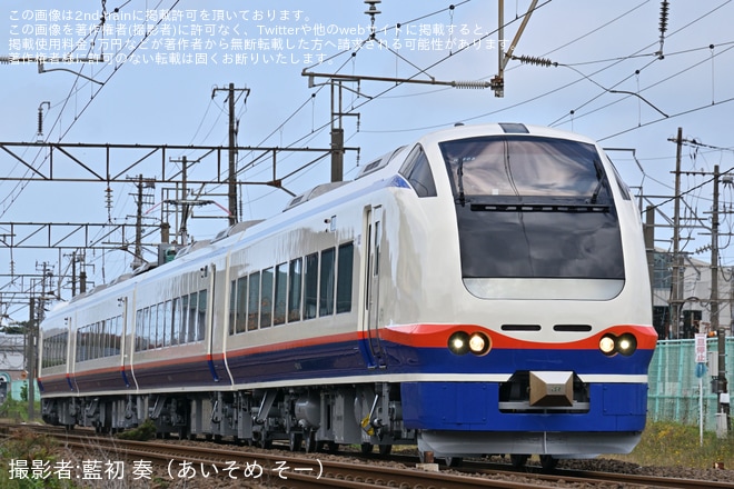 【JR東】E653系H-203編成秋田総合車両センター出場試運転を不明で撮影した写真