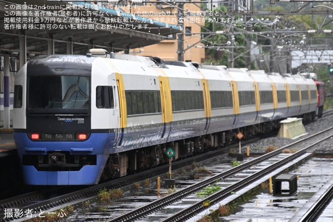 【JR東】255系マリBe-02編成 秋田総合車両センター配給輸送を市川大野駅で撮影した写真