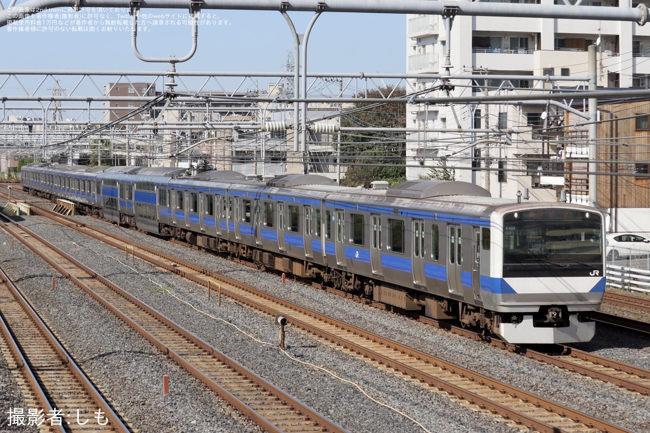 【JR東】E531系K405編成が大宮総合車両センター東大宮センターから回送の拡大写真