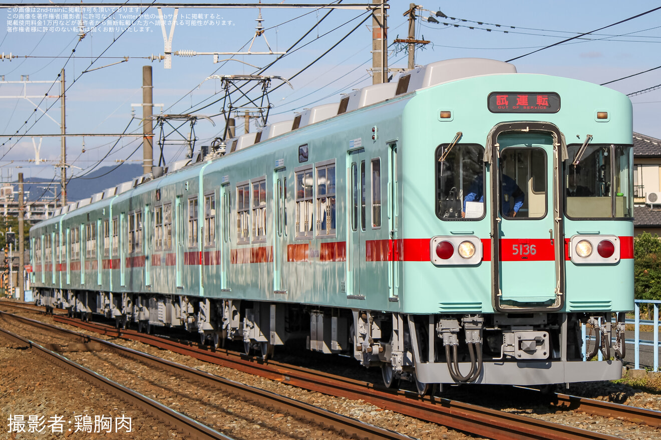 【西鉄】白Hゴムだった5000形5136F筑紫車両基地出場試運転の拡大写真