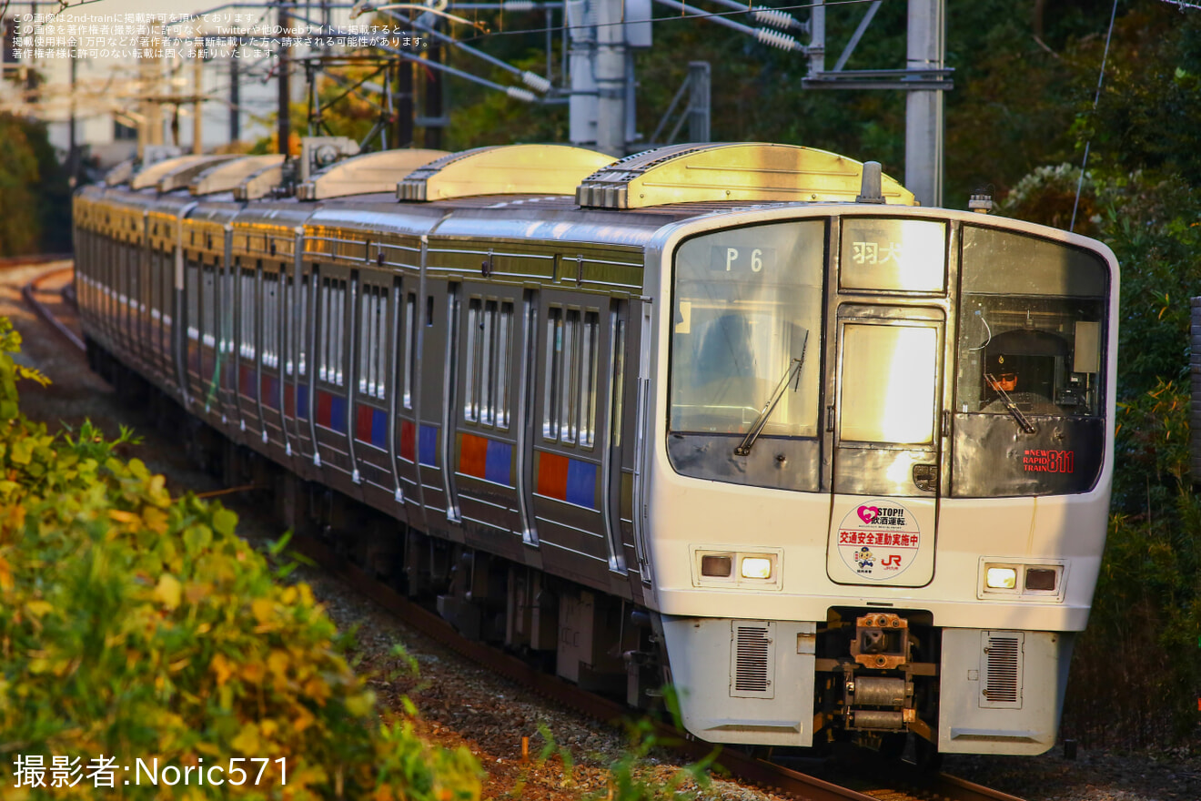 【JR九】「STOP! 飲酒運転」ヘッドマーク付き811系運行　の拡大写真