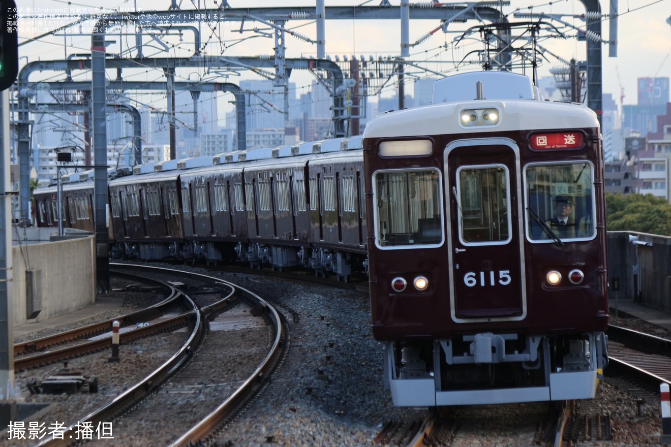 【阪急】6000系6015F(6015×8R)が正雀工場出場回送の拡大写真