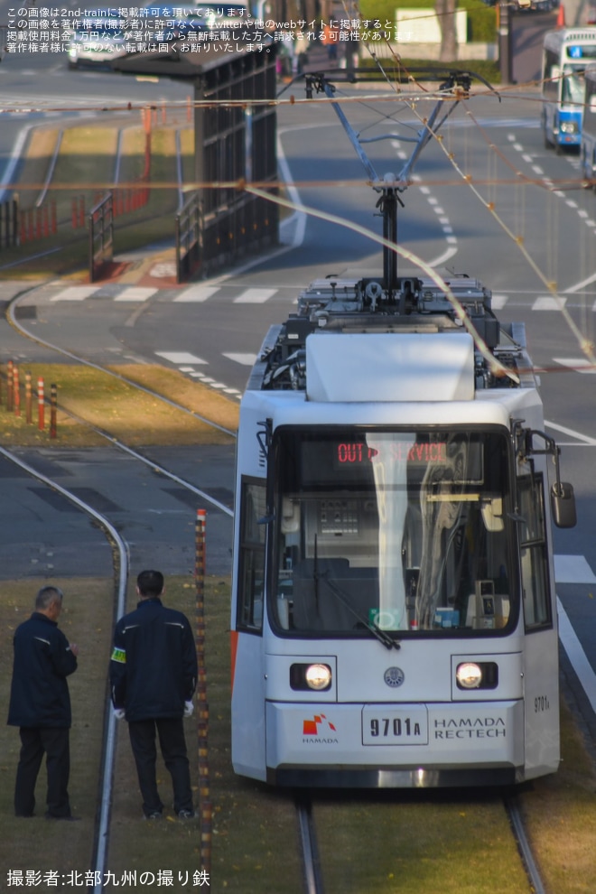 【熊本市営】9700形9701が花畑町〜熊本城市役所前間で脱線