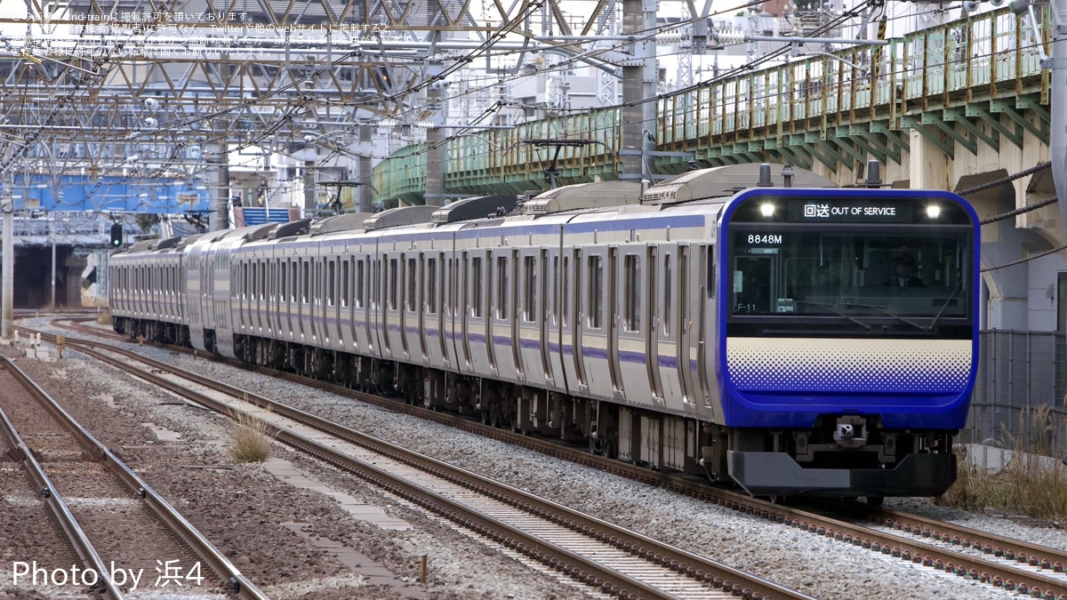 JR東】E235系クラF-11編成東京総合車両センター入場回送 |2nd