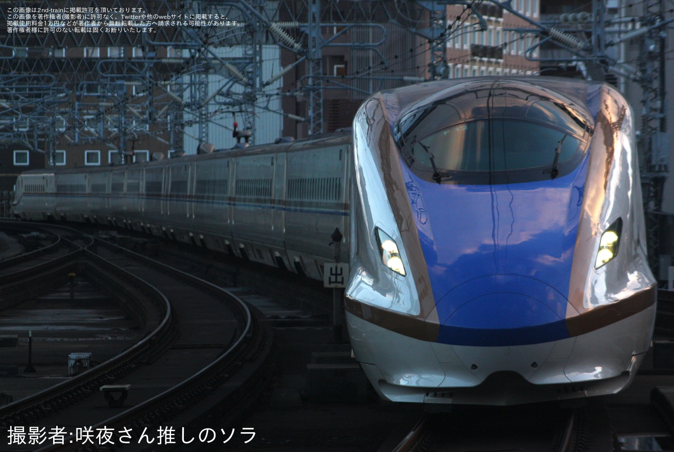 【JR東】E7系F12編成が新幹線総合車両センター出場試運転の拡大写真