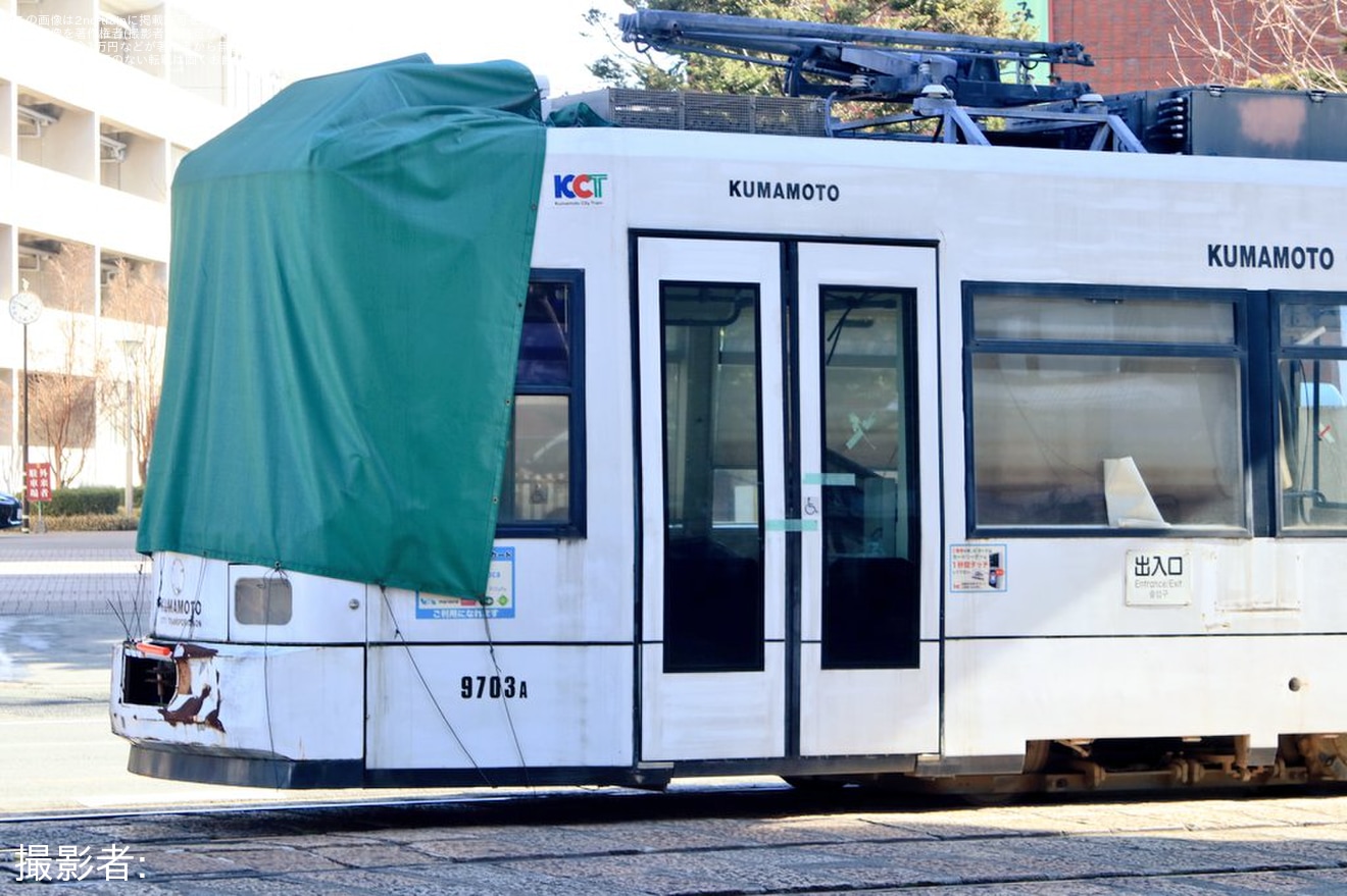 【熊本市営】9700形9703が廃車のため搬出の拡大写真