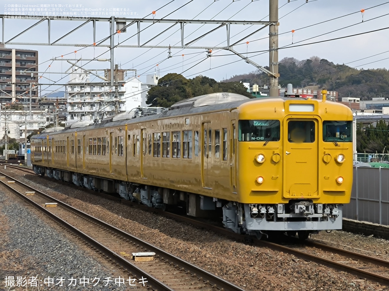 【JR西】115系N-06編成が全般検査 とワンマン運転対応工事を終えて構内試運転の拡大写真