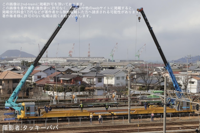 【JR四】初めて9000系にレール積み下ろし訓練を多度津駅で撮影した写真