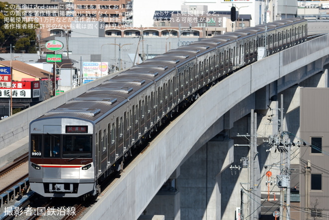 【北急】9000形9003F桃山台車庫出場試運転を不明で撮影した写真