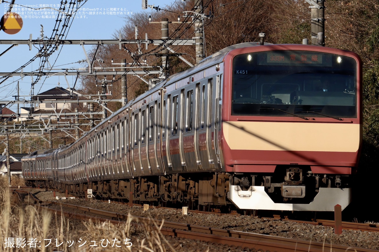 【JR東】E531系カツK423+K451編成の赤電15両となり運用充当の拡大写真