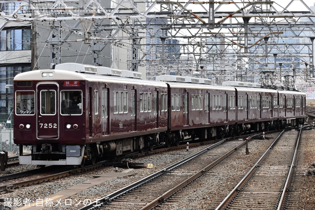 【能勢電】7200系7202F(7202×4R)が正雀工場へ入場のため回送の拡大写真