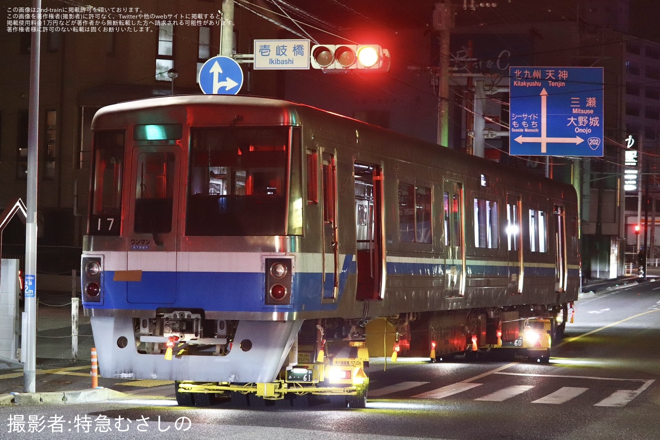 【福市交】1000N系17編成が廃車のため姪浜車両基地から陸送の拡大写真