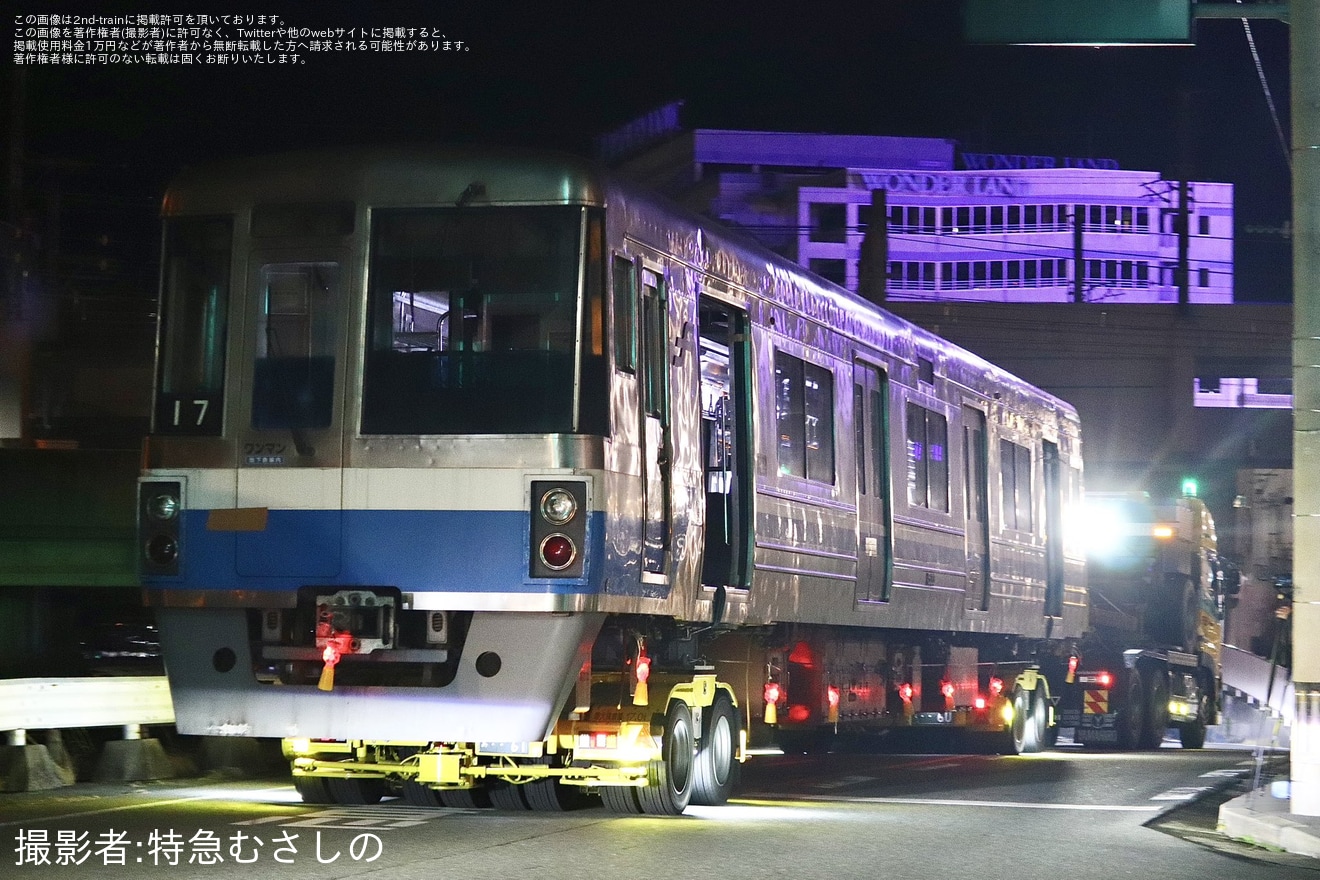 【福市交】1000N系17編成が廃車のため姪浜車両基地から陸送の拡大写真