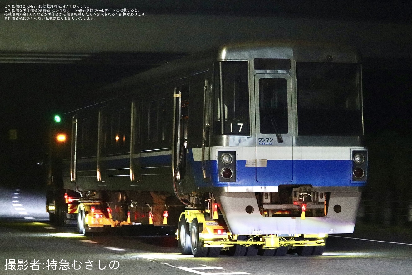 【福市交】1000N系17編成が廃車のため姪浜車両基地から陸送の拡大写真