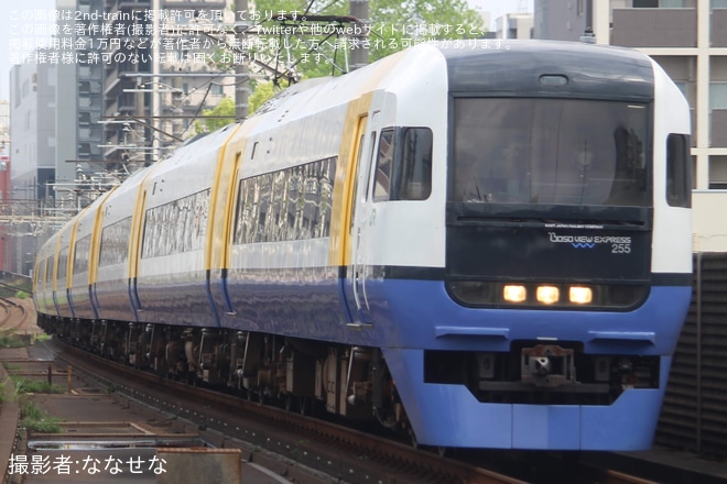 【JR東】255系マリBe-03編成使用「新宿さざなみ」運行を本千葉駅で撮影した写真