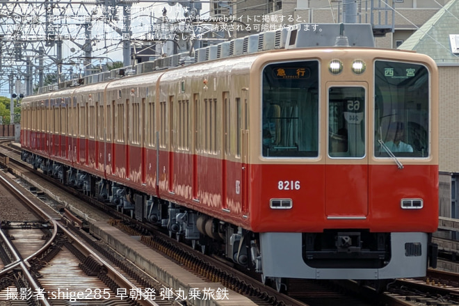 【阪神】8000系8215F赤胴車塗装が営業運転復帰を不明で撮影した写真