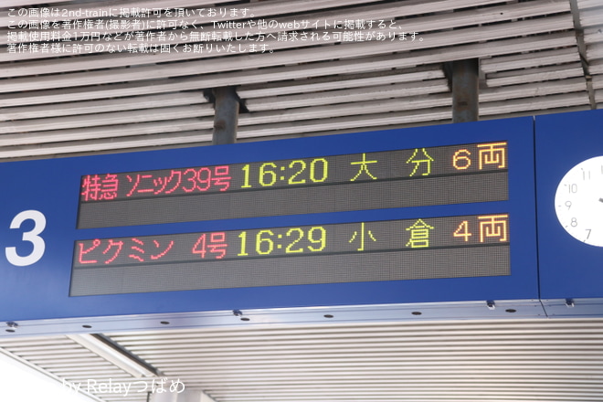 【JR九】臨時列車「特急ピクミン号(787系)」の運行を博多駅で撮影した写真