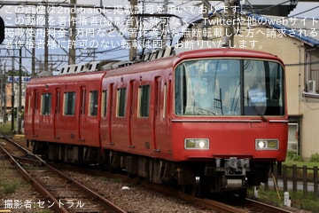【名鉄】6800系6838Fへ「地酒で乾杯愛マルシェ」系統板が取り付け