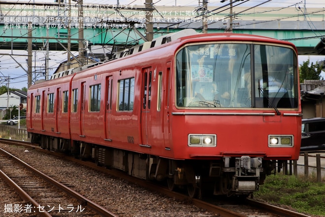 【名鉄】6800系6838Fへ「地酒で乾杯愛マルシェ」系統板が取り付け