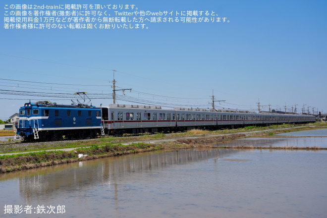 【東武】10030型11032F南栗橋出場回送を新郷～武州荒木間で撮影した写真