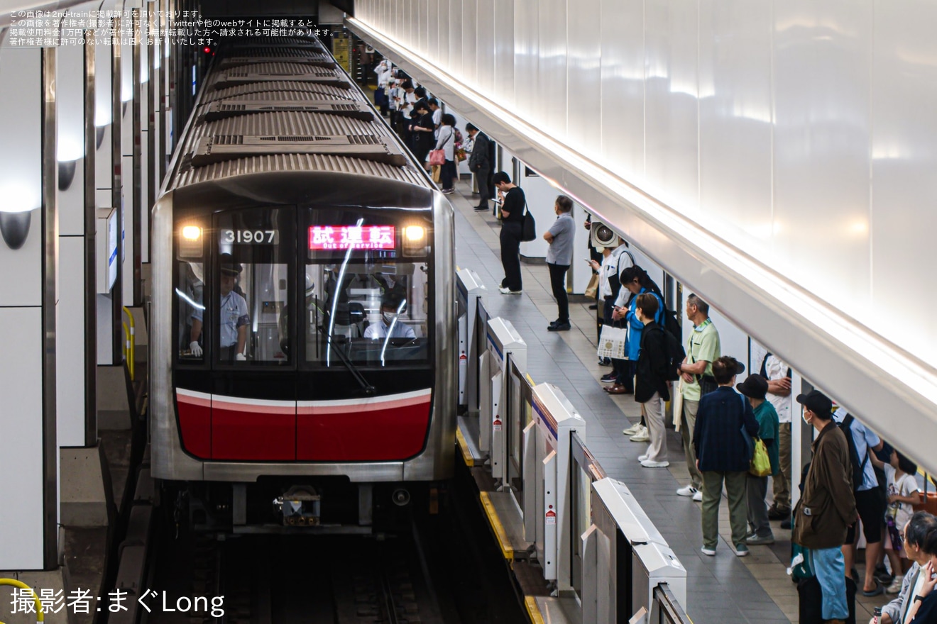 【大阪メトロ】30000系31607F緑木検車場出場試運転の拡大写真