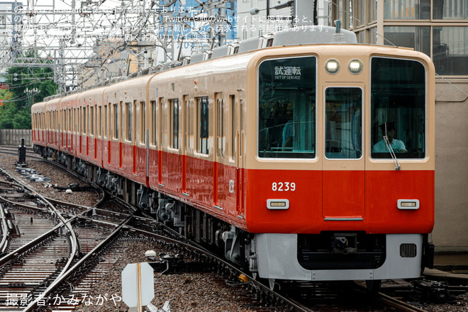 尼崎駅で撮影された【阪神】8000系8239F赤胴車塗装(2本目)尼崎工場出場試運転(フルユニット)