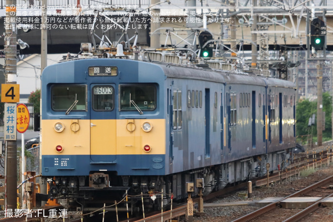 【JR西】クモヤ145形クモヤ145-1201(D5編成)吹田総合車両所本所出場回送を島本駅で撮影した写真