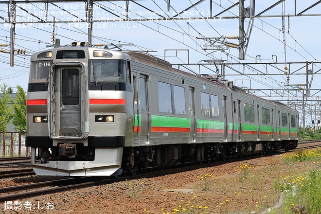 【JR北】731系G-116編成が苗穂工場出場試運転を不明で撮影した写真
