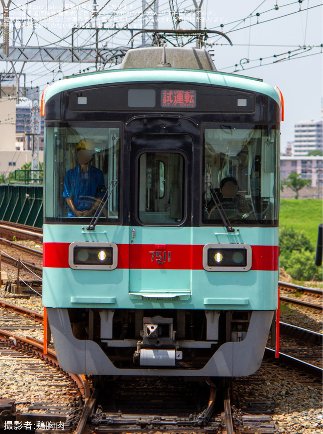【西鉄】7000形7111Fが甘木線内にて試運転を実施を宮の陣駅で撮影した写真